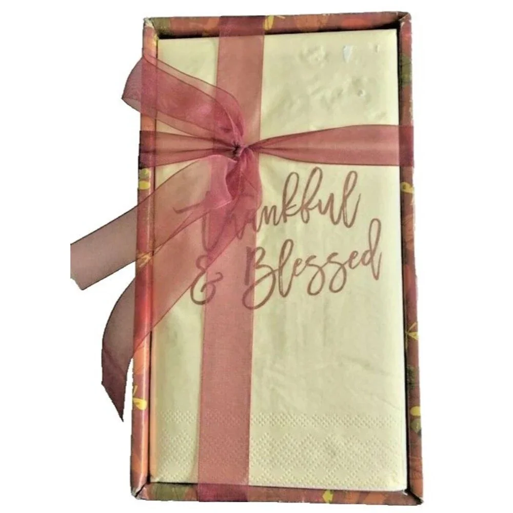 Thanksgiving Thankful Blessed Paper Napkins 40 ct Guest Bath W/Caddie DEcoupage